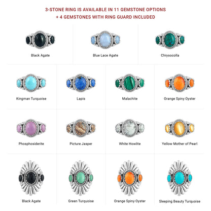 Sterling Silver Green Turquoise Crown Ring, Size 5-10