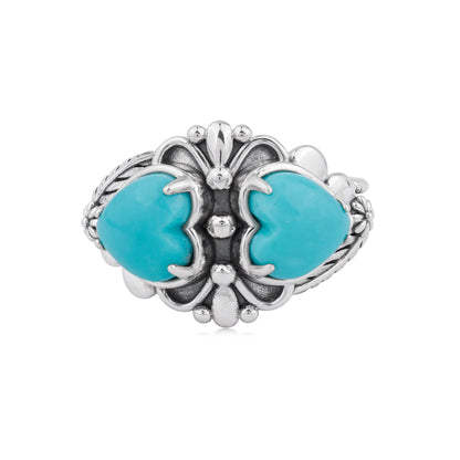 EXCLUSIVELY OURS! Sterling Silver Kingman Turquoise Double Heart Ring, Sizes 5 to 11