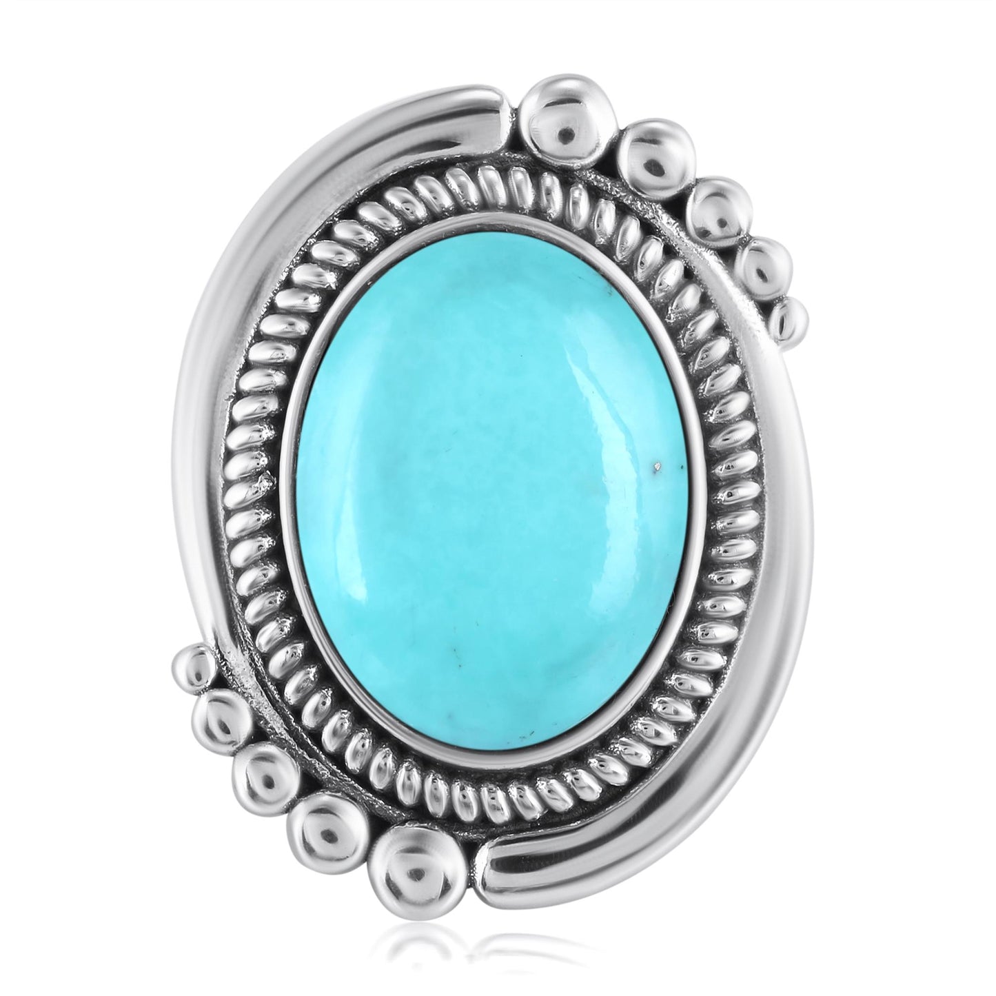 Sterling Silver Kingman Turquoise Oval Beaded Ring