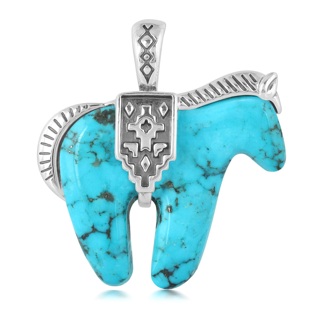 LIMITED EDITION! Sterling Silver Kingman Turquoise Spirit Horse Pendant Enhancer