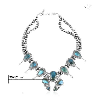 Sterling Silver Labradorite Large Naja Squash Blossom Necklace