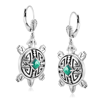 EXCLUSIVELY OURS! Sterling Silver Malachite Turtle Dangle Earrings