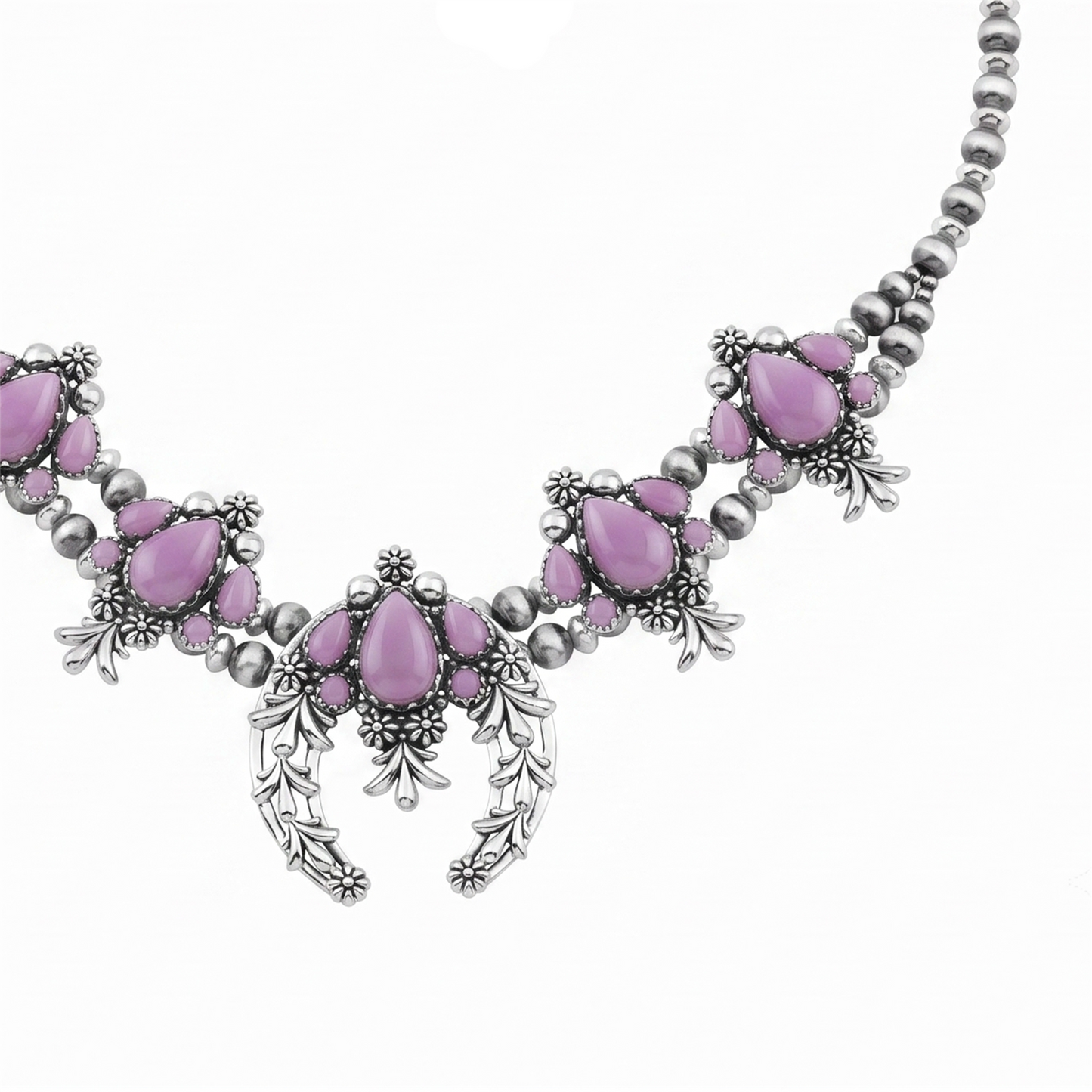 LIMITED EDITION! Sterling Silver Phosphosiderite Pear Cut Squash Blossom Naja Necklace, 17 to 20 Inches