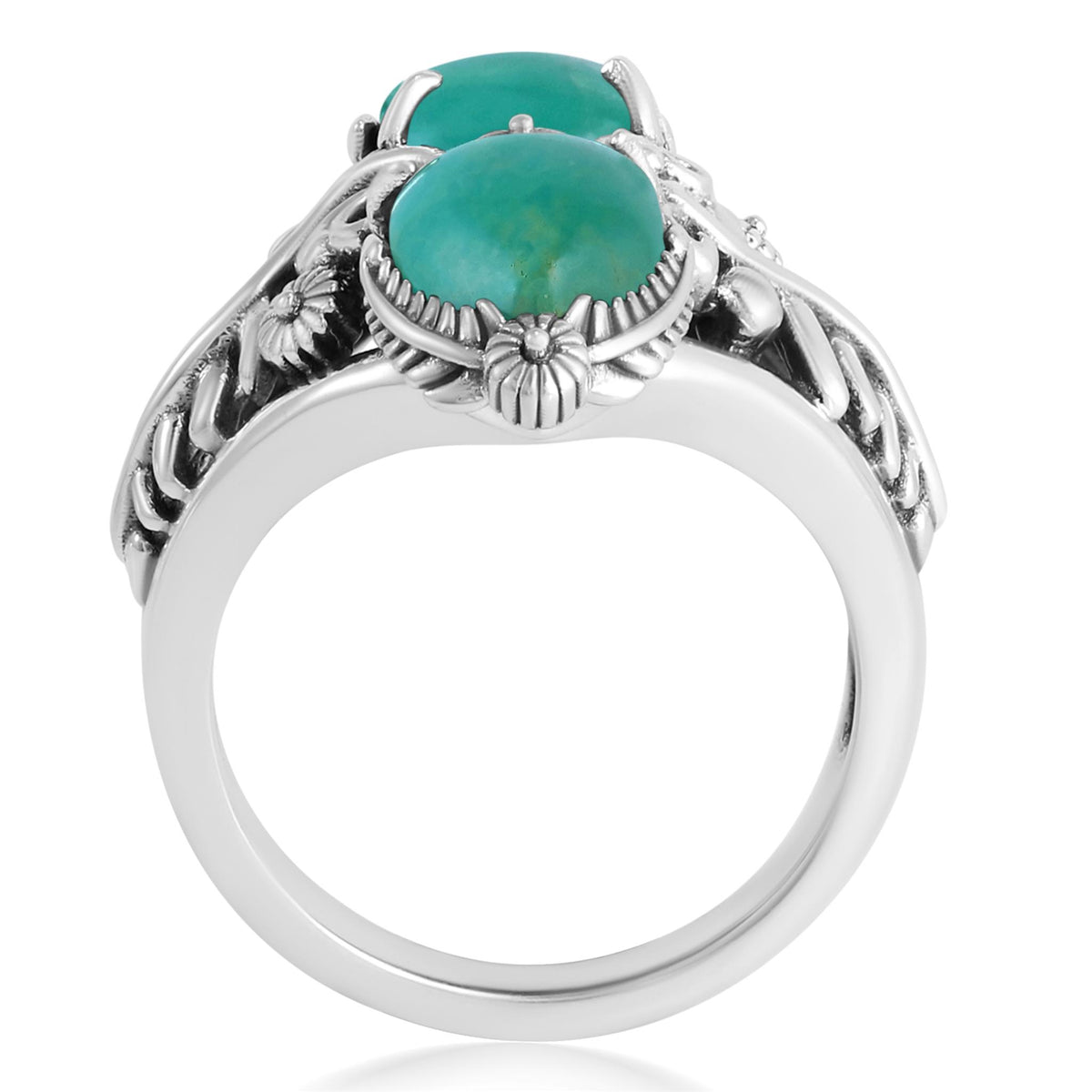 Sterling Silver Green Turquoise Double-Pear Ring, Sizes 5 to 11
