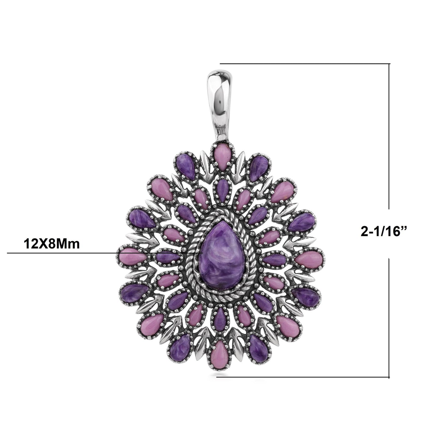 EXCLUSIVELY OURS! Sterling Silver Charoite and Phosphosiderite Pear Cluster Pendant Enhancer