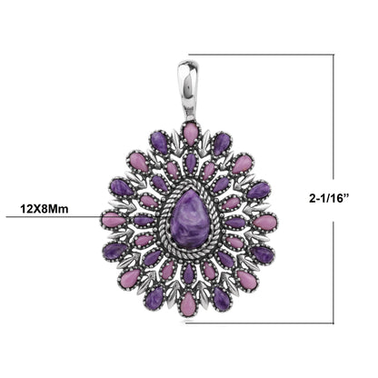 EXCLUSIVELY OURS! Sterling Silver Charoite and Phosphosiderite Pear Cluster Pendant Enhancer