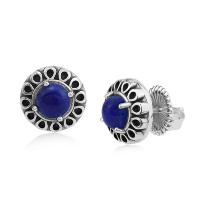EXCLUSIVELY OURS! Sterling Silver Lapis Sunburst Stud Earrings