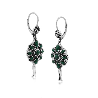  Sterling Silver Malachite Flower Cluster Squash Blossom Earrings
