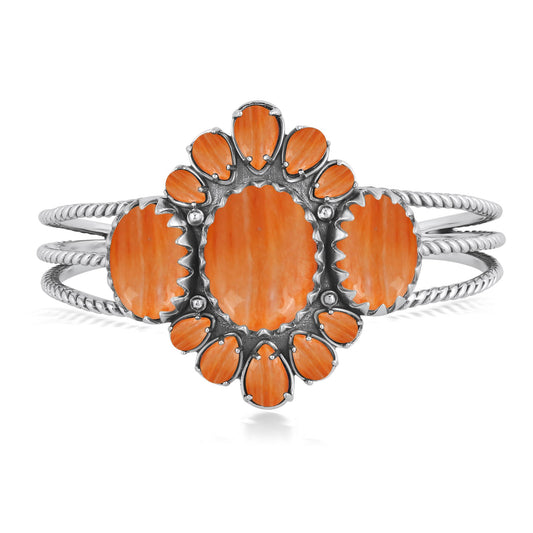 EXCLUSIVELY OURS! Sterling Silver Oval and Pear Orange Spiny Oyster Cuff Bracelet