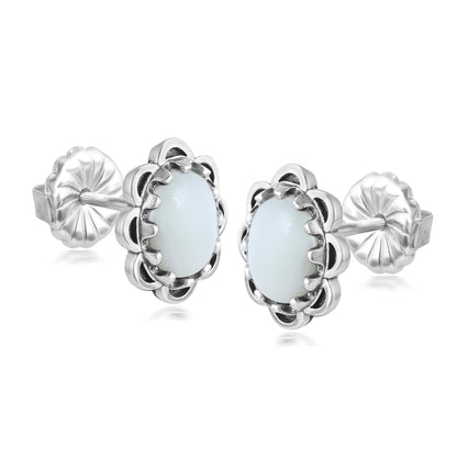 Sterling Silver White Mother of Pearl Concha Flower Stud Earrings