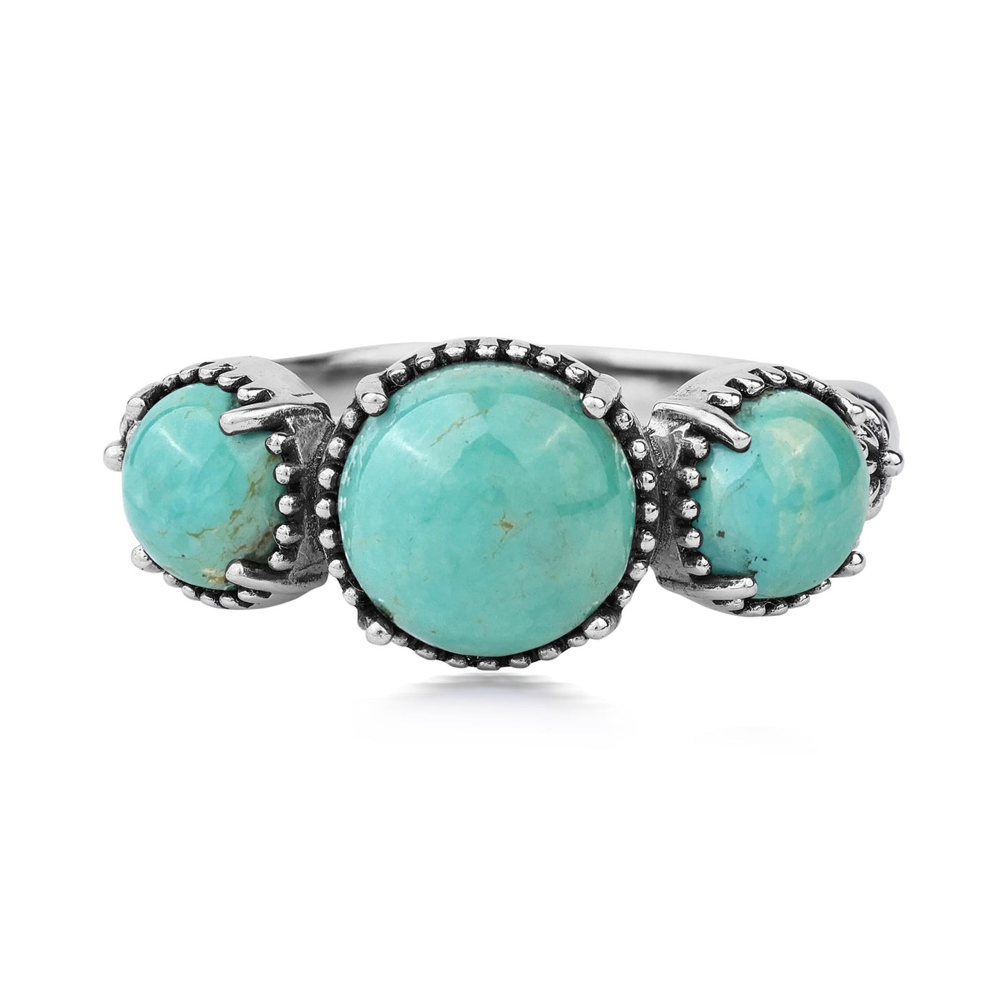 Sterling Silver Green Turquoise Oval 3 Stone Concha and Bead Ring