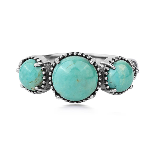 Sterling Silver Green Turquoise Oval 3 Stone Concha and Bead Ring