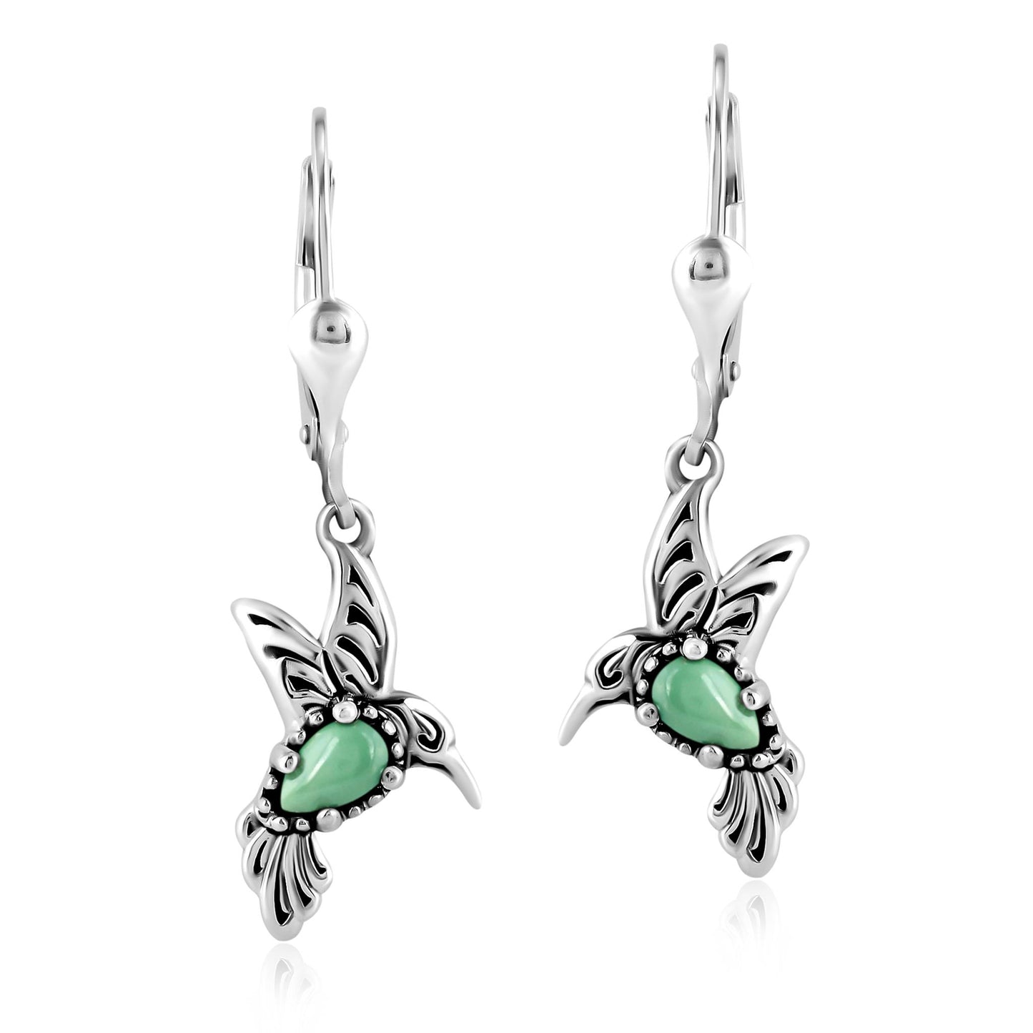 EXCLUSIVELY OURS! Sterling Silver Green Turquoise Hummingbird Dangle Earrings