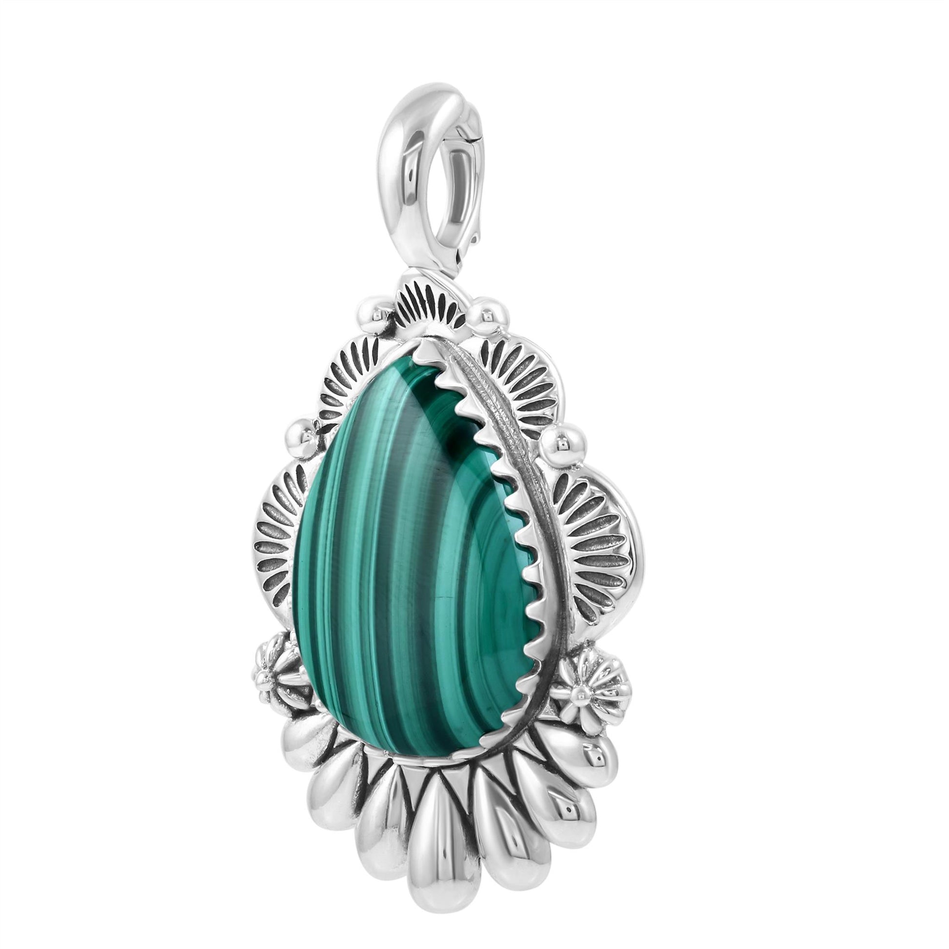 LIMITED EDITION! Sterling Silver Malachite Scalloped Pear Pendant Enhancer