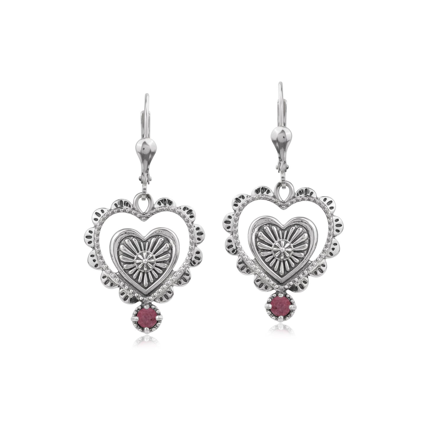 EXCLUSIVELY OURS! Sterling Silver Rhodonite Concha Heart Lever Back Earrings