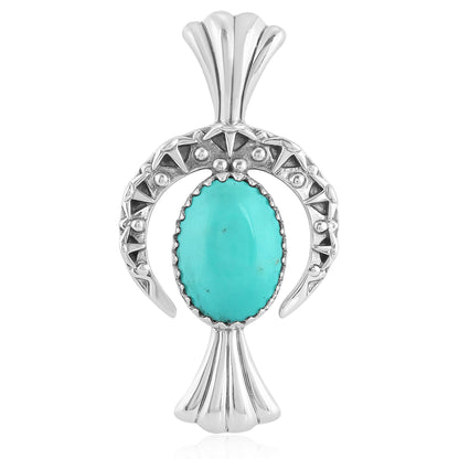 EXCLUSIVELY OURS! Sterling Silver Kingman Turquoise Fritz Casuse Squash Blossom Naja Crescent Moon Pendant Enhancer