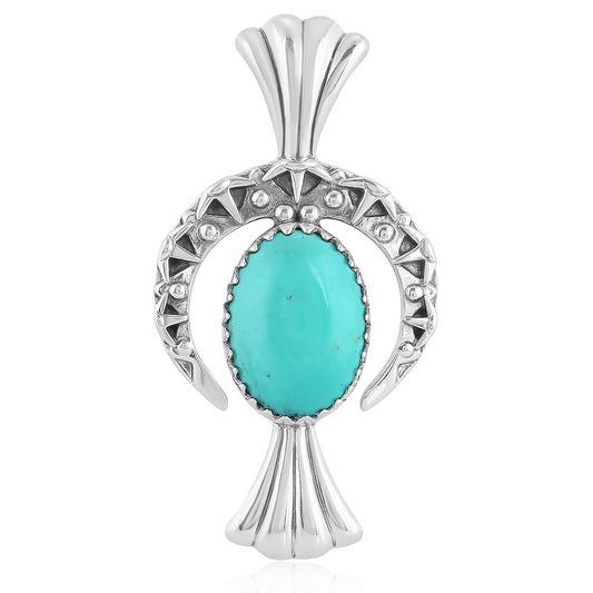 EXCLUSIVELY OURS! Sterling Silver Kingman Turquoise Fritz Casuse Squash Blossom Naja Crescent Moon Pendant Enhancer