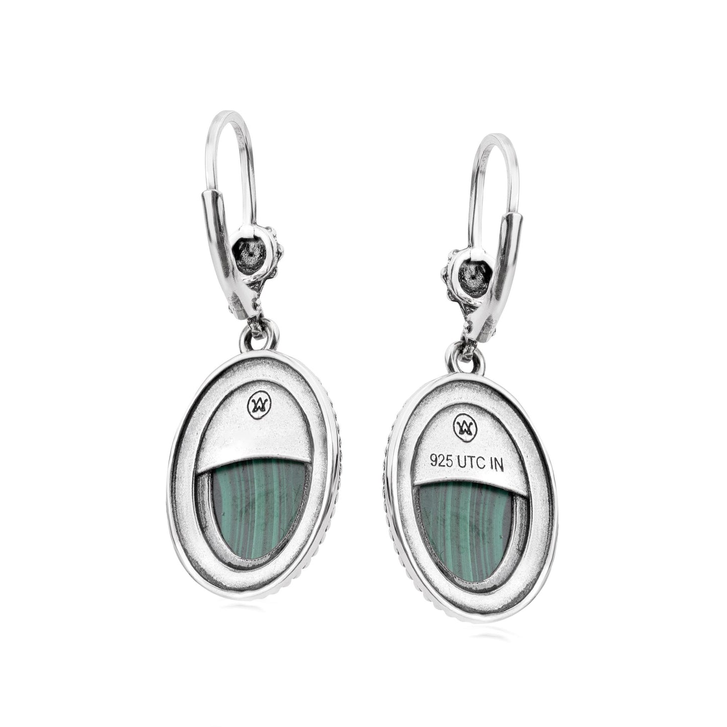 EXCLUSIVELY OURS! Sterling Silver Malachite Oval Drop Lever Back Earrings