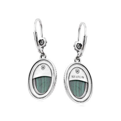 EXCLUSIVELY OURS! Sterling Silver Malachite Oval Drop Lever Back Earrings