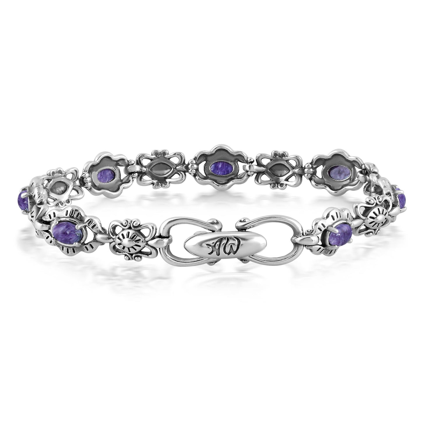 EXCLUSIVELY OURS! Sterling Silver Charoite Concha Link Bracelet, Sizes Small to Large