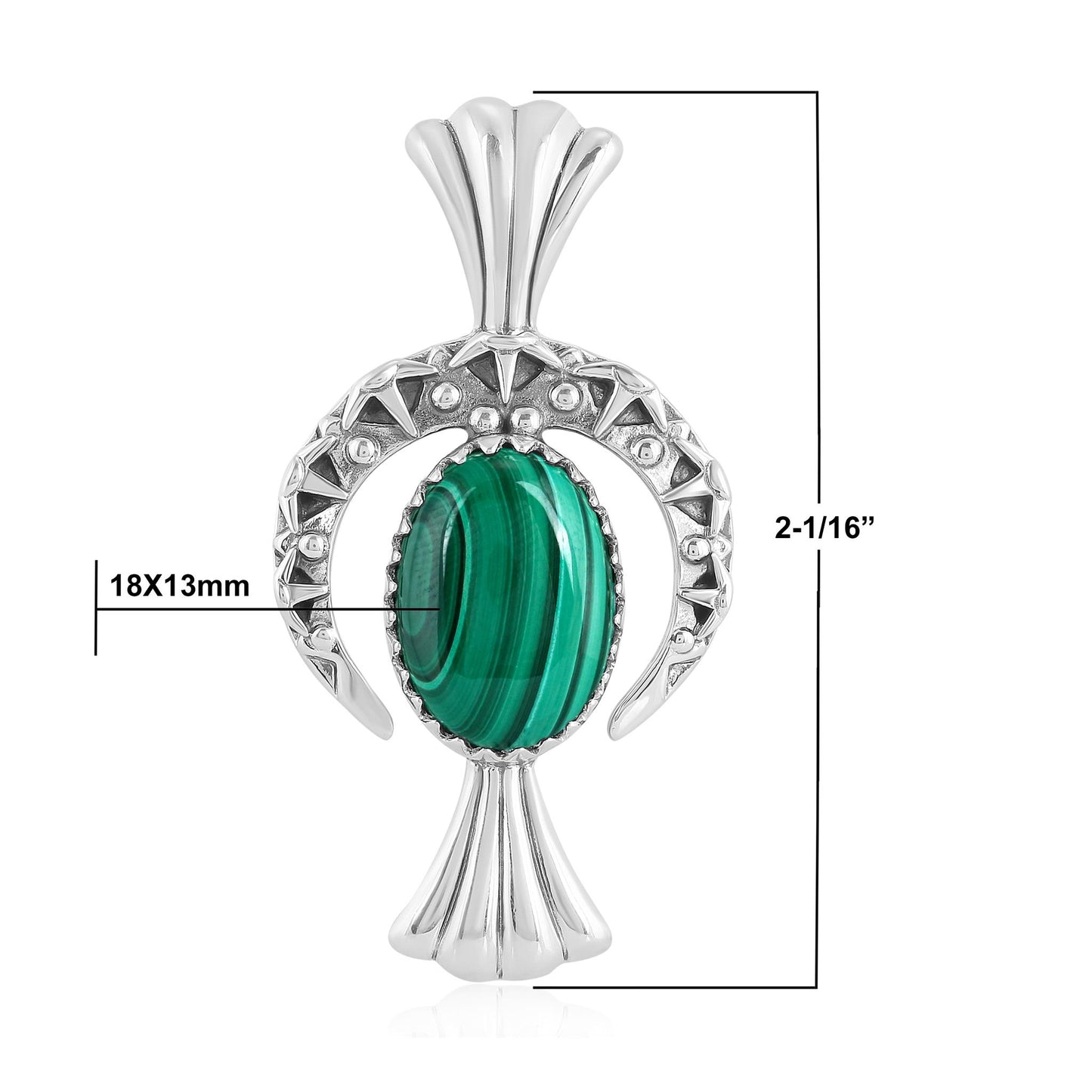 EXCLUSIVELY OURS! Sterling Silver Malachite Fritz Casuse Squash Blossom Naja Crescent Moon Pendant Enhancer