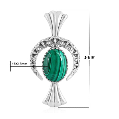 EXCLUSIVELY OURS! Sterling Silver Malachite Fritz Casuse Squash Blossom Naja Crescent Moon Pendant Enhancer