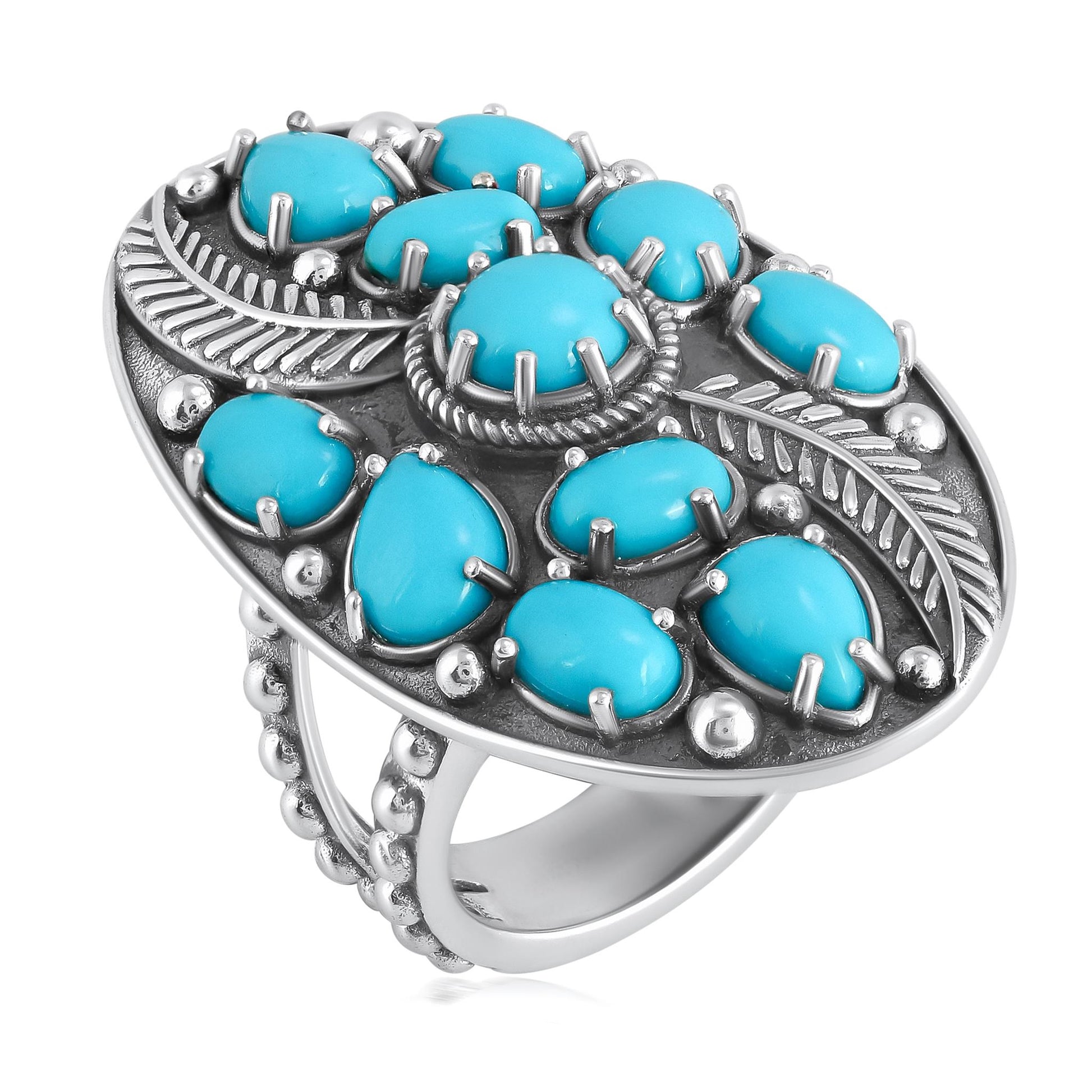Sterling Silver Sleeping Beauty Turquoise Leaf Ring