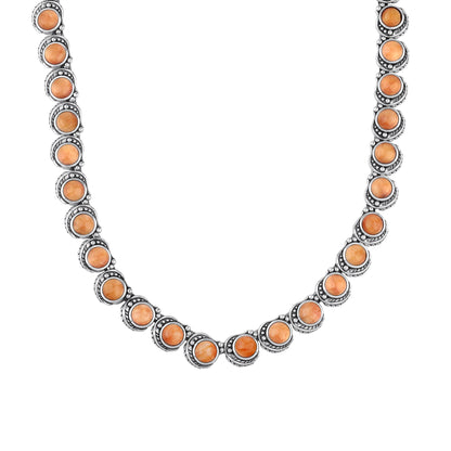 LIMITED EDITION! Sterling Silver Orange Spiny Oyster Round Cabochon Necklace, 20 Inches
