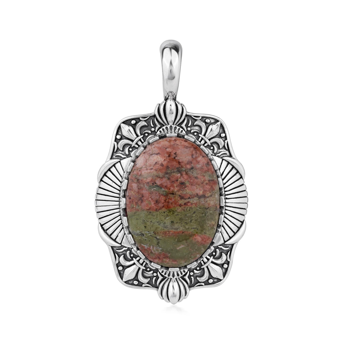 Sterling Silver Unakite Oval Pendant Enhancer