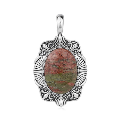 Sterling Silver Unakite Oval Pendant Enhancer