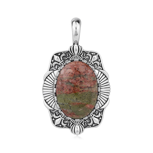 Sterling Silver Unakite Oval Pendant Enhancer