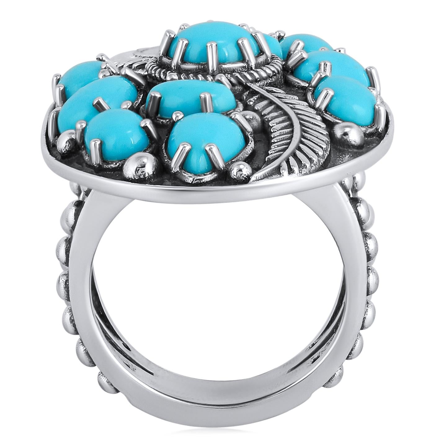 Sterling Silver Sleeping Beauty Turquoise Leaf Ring