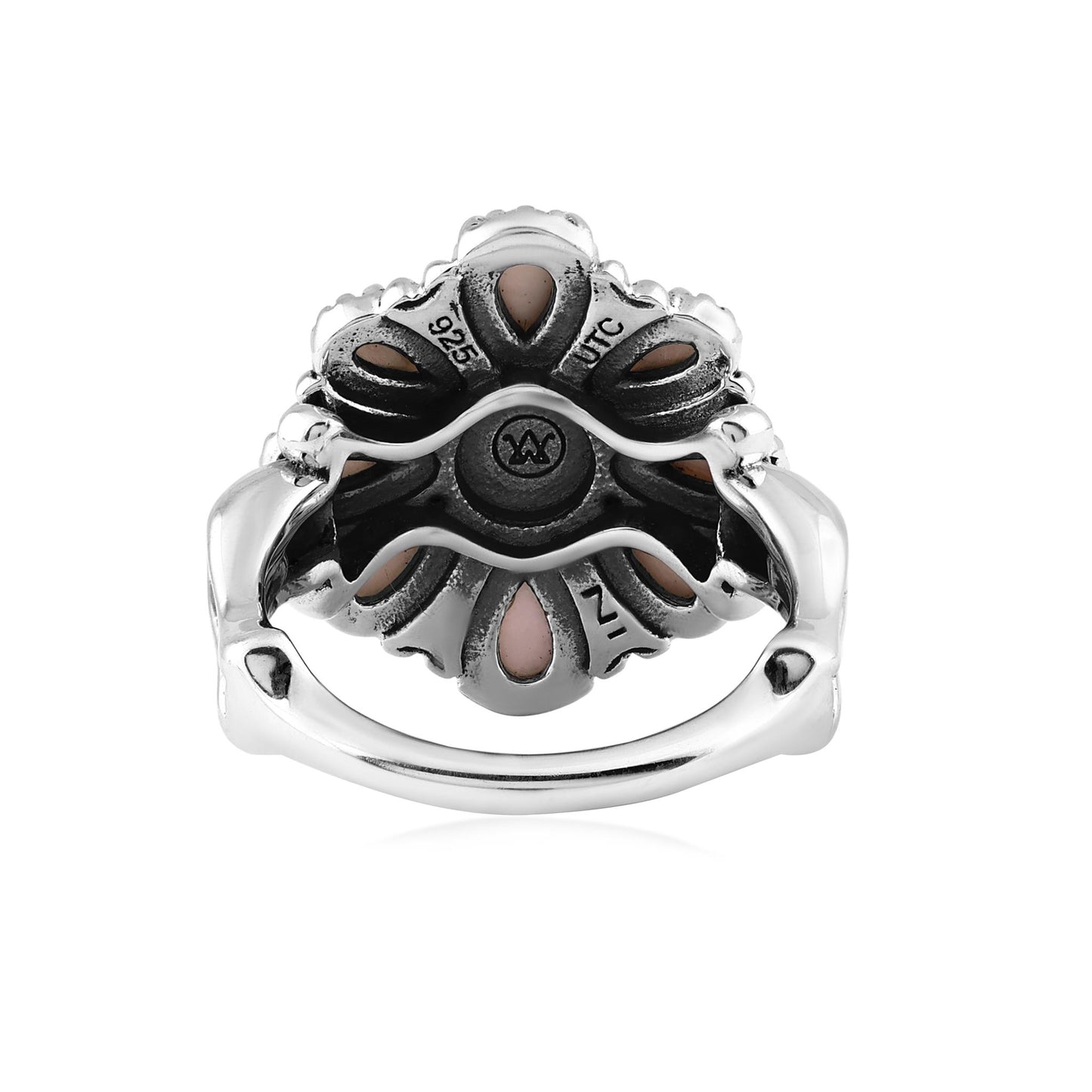  Sterling Silver White Mother of Pearl Flower Cluster Ring