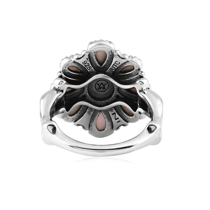  Sterling Silver White Mother of Pearl Flower Cluster Ring