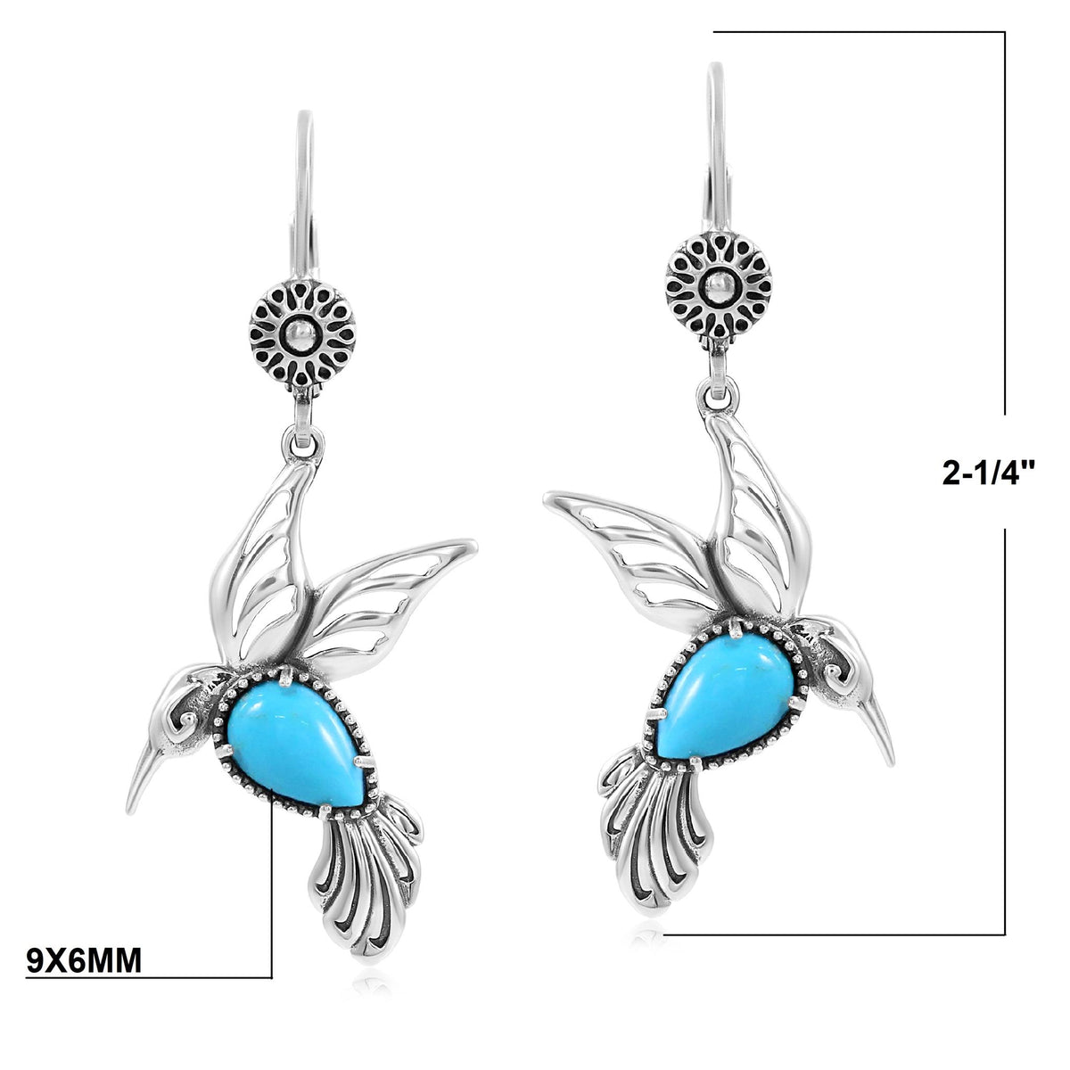 Sterling Silver Kingman Turquoise Hummingbird Earrings