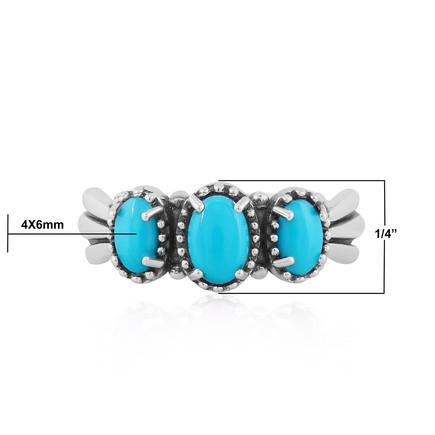 Sterling Silver Sleeping Beauty Turquoise 3-Stone Fan Ring