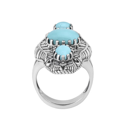 Sterling Silver Sleeping Beauty Turquoise Leaf and Vine Oval Ring