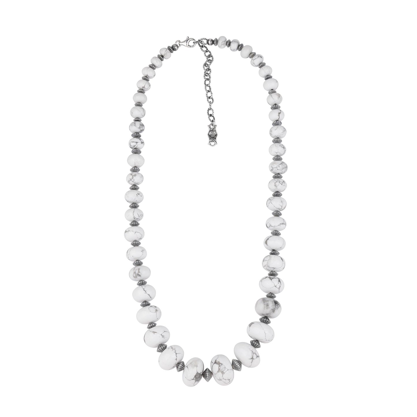 Sterling Silver White Howlite Graduated Rondelle Bead Chunky Necklace