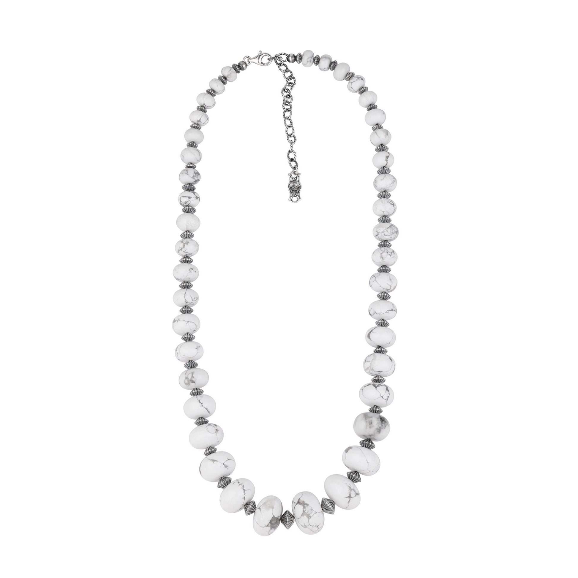 Sterling Silver White Howlite Graduated Rondelle Bead Chunky Necklace