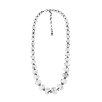 Sterling Silver White Howlite Graduated Rondelle Bead Chunky Necklace