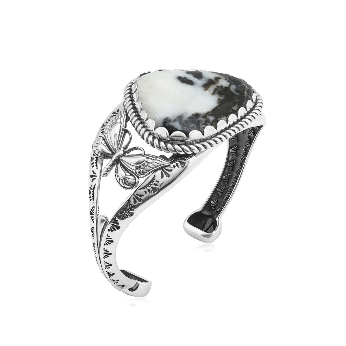 EXCLUSIVELY OURS! Sterling Silver White Buffalo Gemstone Butterfly Cuff Bracelet