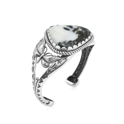 EXCLUSIVELY OURS! Sterling Silver White Buffalo Gemstone Butterfly Cuff Bracelet