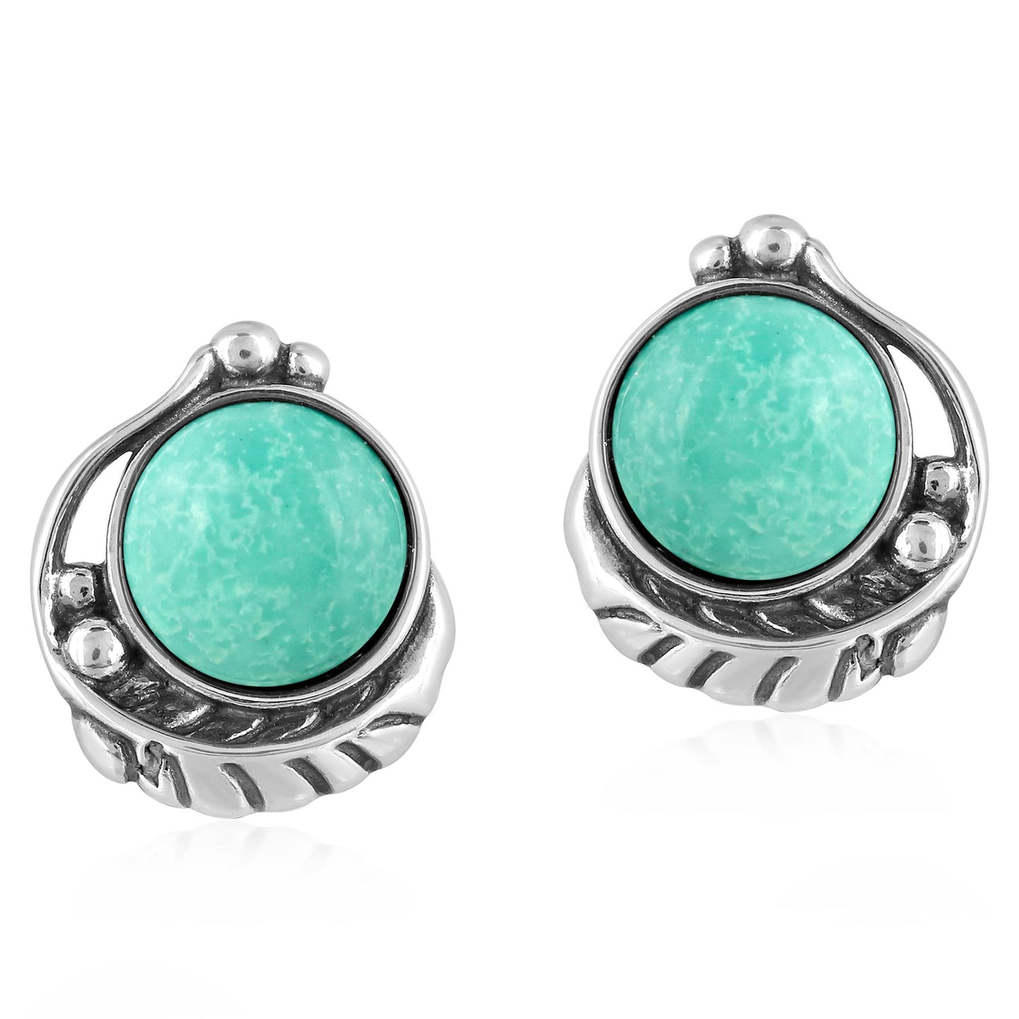 EXCLUSIVELY OURS! Sterling Silver Green Turquoise Leaf Design Button Earrings