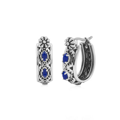 EXCLUSIVELY OURS! Sterling Silver Lapis Marquise Cut Concha Hoop Earrings