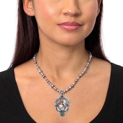 Sterling Silver Wild Horse Magnesite Pear Gemstone Leaf Pendant Enhancer 