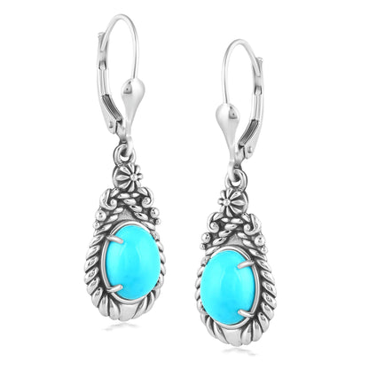 EXCLUSIVELY OURS! Sterling Silver Kingman Turquoise Rope Design Dangle Earrings