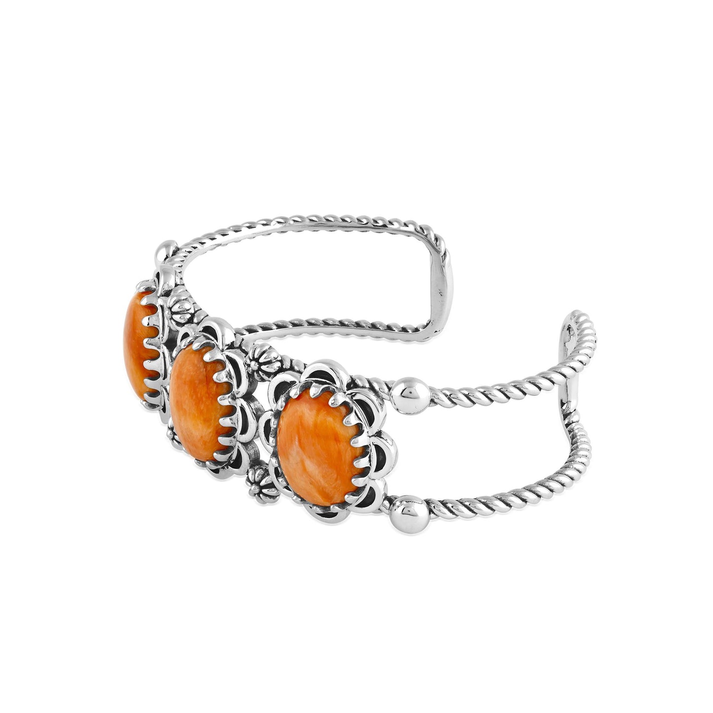 Sterling Silver Orange Spiny Oyster Oval Scallop Concha Cuff Bracelet