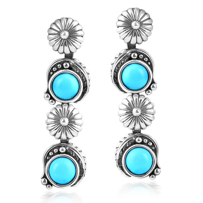 EXCLUSIVELY OURS! Sterling Silver Sleeping Beauty Turquoise Leaf and Flower Dangle Earrings