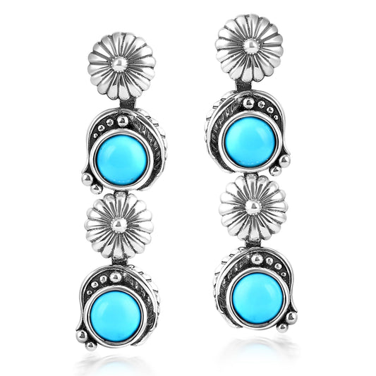 EXCLUSIVELY OURS! Sterling Silver Sleeping Beauty Turquoise Leaf and Flower Dangle Earrings