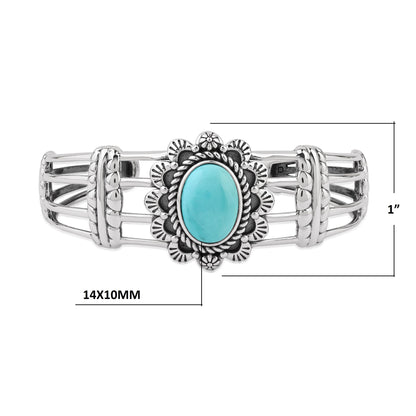  Sterling Silver Kingman Turquoise Oval Scallop Open Cuff Bracelet